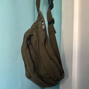Olive Green Cargo Canvas Crossbody Bag